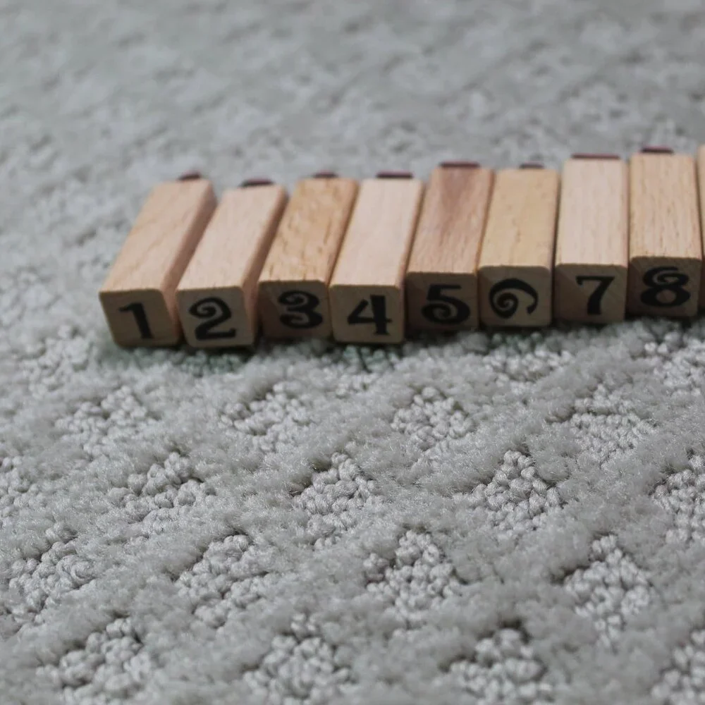 Lot of 34 Preowned Wood Mounted Alphabet & Number Stamps - Missing Letter 
